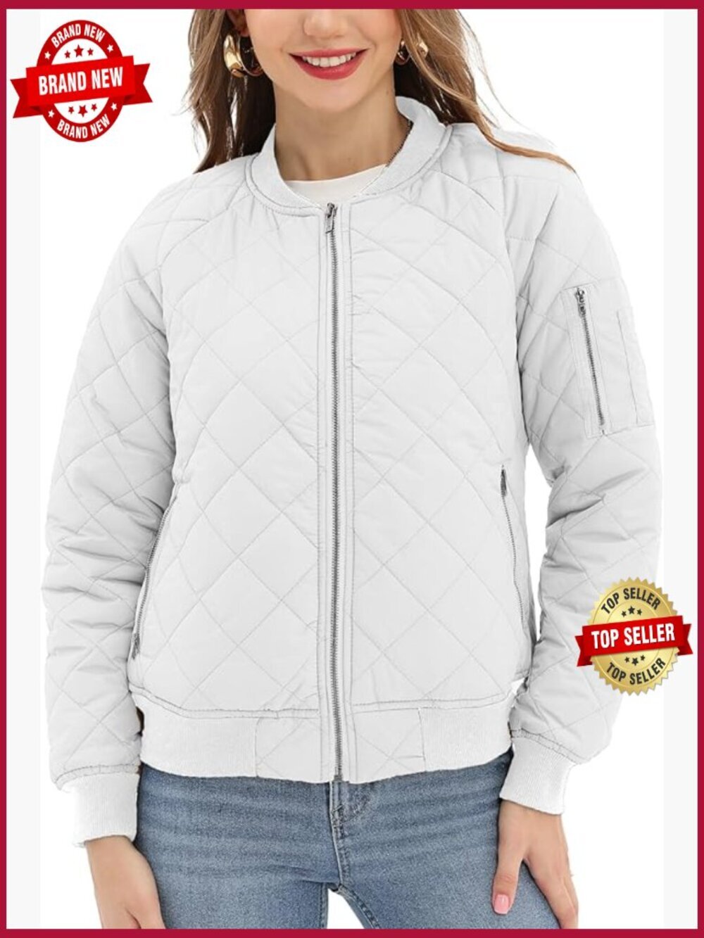 Women's Quilted Bomber Jacket Lightweight Puffer 5 Pockets